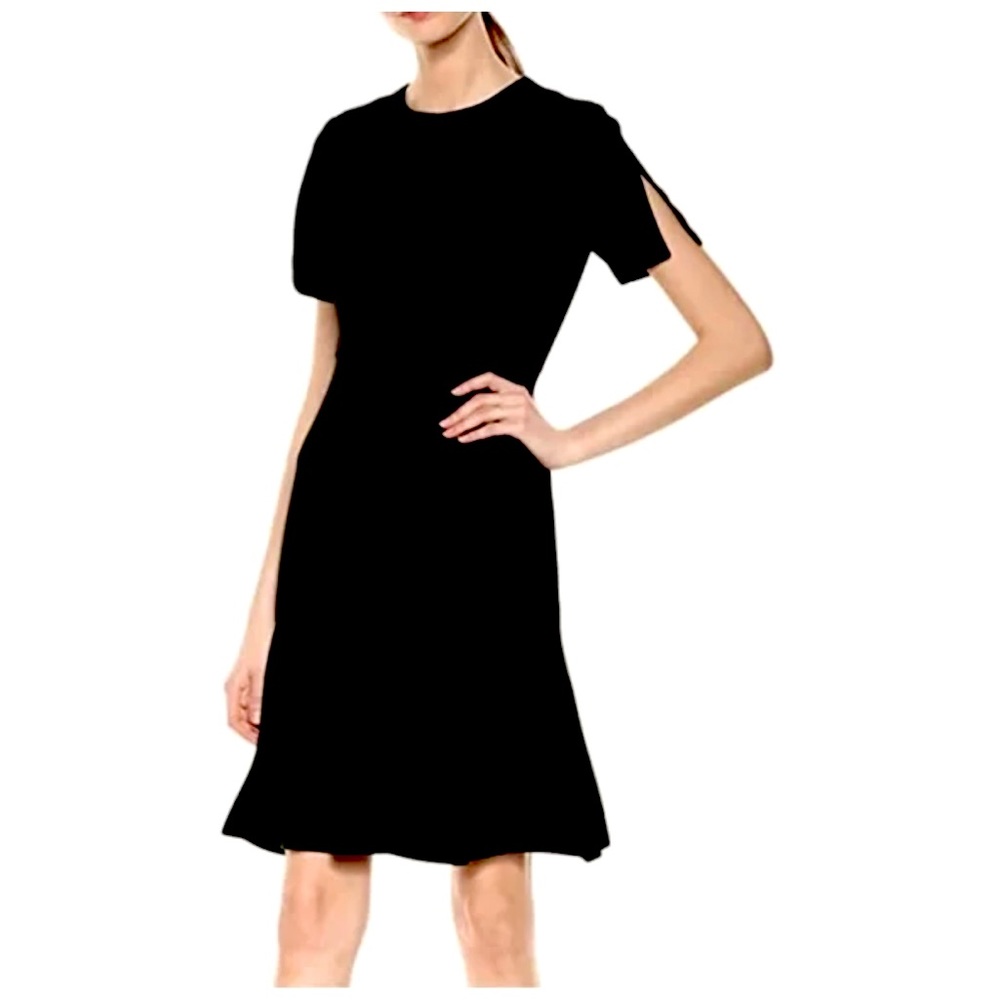 Donna Morgan Fit and Flare Split Sleeve Little Black Dress. Size 6. New W/Tags